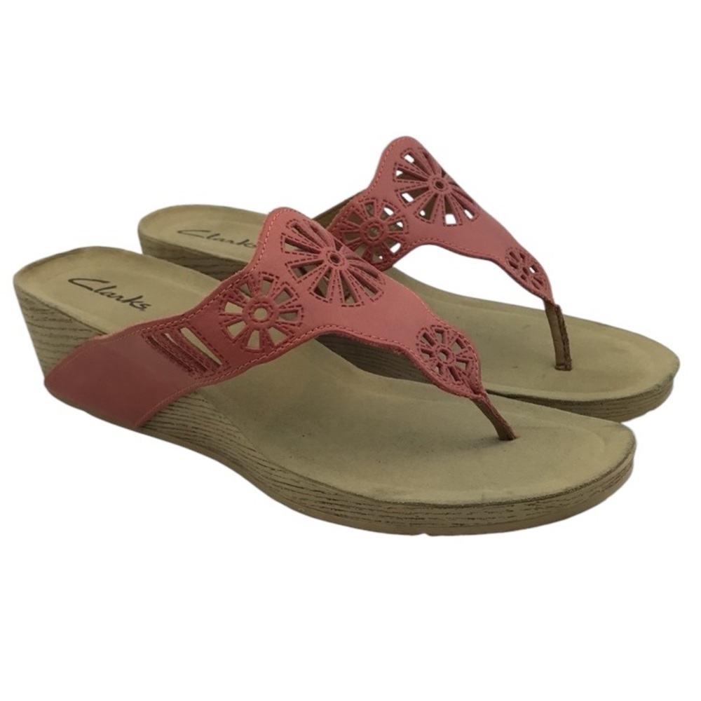 CLARKS Alto Seawalk Leather Cut Out Wedge Thong Sandals